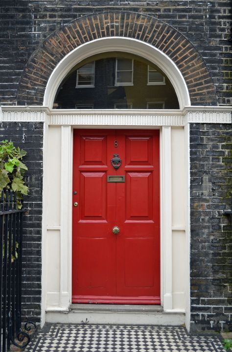 London Front Door, Fromt Doors, London Doors, Bloomsbury London, Exterior Door Designs, Red Front Door, London Red, Painted Front Doors, Red Roof