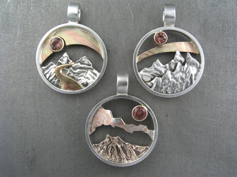 Mountain Pendant, Mountain Jewelry, Metalsmithing Jewelry, Soldering Jewelry, Metal Clay Jewelry, Mixed Metal Jewelry, Fine Silver Jewelry, Central Oregon, Jewelry Charms