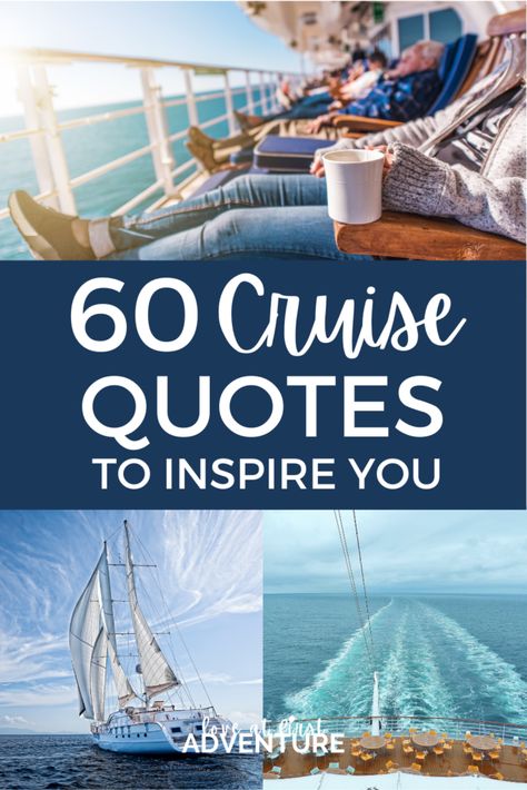 Here are 60 cruise quotes to inspire you on when going on your next cruise vacation. From romantic cruise quotes to sailing quotes to funny quotes, discover the best quotes for cruise lovers! Plus, we've got cruise captions for Instagram to help your capture your trip memories. Enjoy yourself as your peruse these favorites. Bon voyage! Happy Birthday Wishes Cruise Ship, Cruise Quotes Funny Carnival, Funny Cruise Ship Sayings, Happy Cruising Quotes, Going On A Cruise Quotes, Cruise Quotes Memories, Cruise Quotes Funny Humor, Anchor Quotes Inspirational, Cruise Sayings Quotes