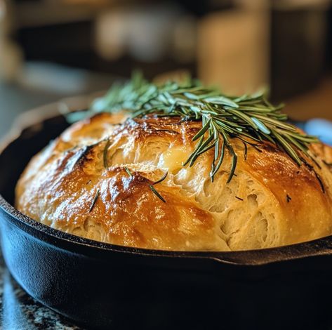 Rustic No Knead Garlic Rosemary Bread, Rustic No Knead Rosemary Bread, Rustic No Need Rosemary Garlic Bread, Rustic Garlic Rosemary Skillet Bread, Rustic Rosemary Garlic Bread, No Knead Rosemary Garlic Bread, Round Loaf Bread Recipes, Rustic No Knead Rosemary Garlic Bread, Rosemary No Knead Bread