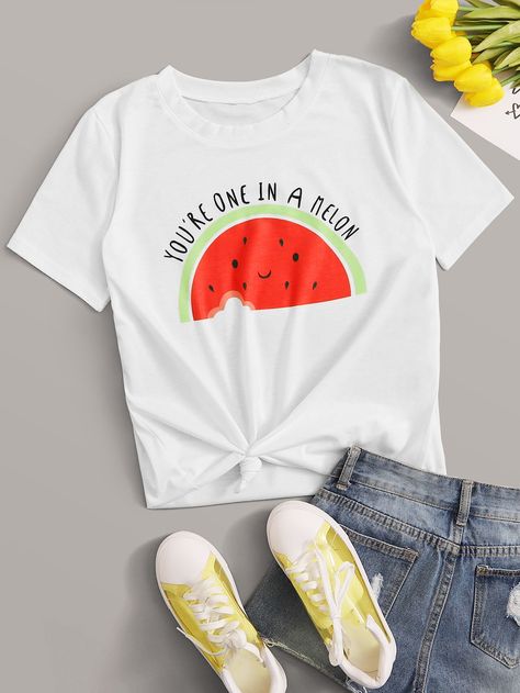 Painting On T Shirt, Watermelon Lettering, Slogan Graphic Tee, Tshirt Printing Design, Cricut Projects Vinyl, Trendy Shirts, Girls Bags, Lingerie Sleepwear, Fabric Painting