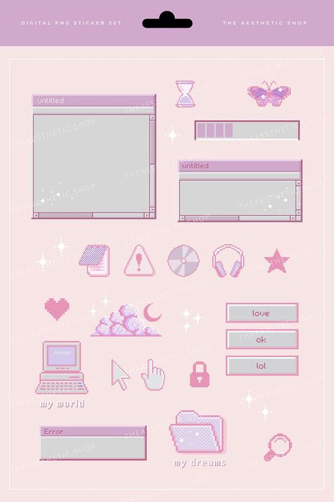 Canva Mood Board Template, Pixel Art Website, Instagram Photoshop, Pixel Png, Pink Ipad, Ipad Essentials, Desktop Themes, Old Computer, Board Aesthetic