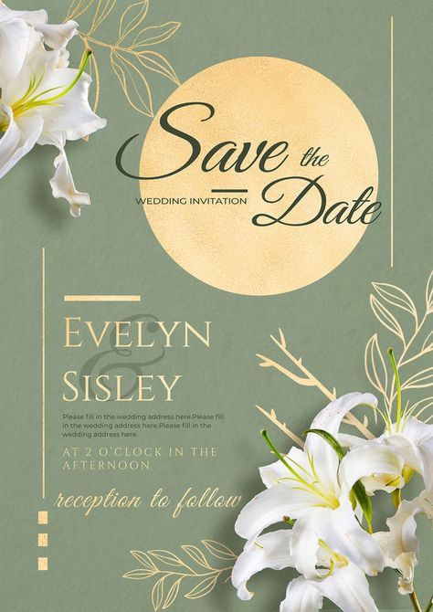 flowers wedding romantic style bronzing texture green invitation#pikbest#templates Flower Banner Design, Green Invitation Template, Fancy Wedding Invitations, Vintage Wedding Invitation Cards, Wedding Invitation Posters, Royal Wedding Invitation, Flower Banner, Green Invitation, Green Invitations