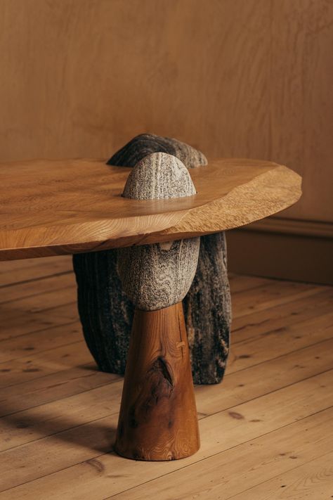 Oliver Spendley Otherlands - Table 02 | Bard Stone Circles, Standing Stone, Natural Edge, Garden Landscape Design, Low Tables, Woodworking Furniture, Upcycled Furniture, Olive Wood, Wood Working