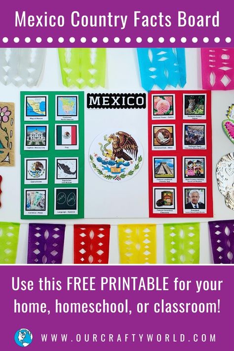 This is the BEST way to launch your Mexico unit or Mexico curriculum! Our 24- page printable provides all the basic facts about Mexico - and SO much more! Just print and display. Get more uniquely creative Mexico crafts for kids by subscribing to our newsletter at ourcraftyworld.com. #mexicocraftsforkids #mexicounitstudyforkids #mexicounit #mexicounitstudy #homeschoolunitstudy #handsonlearning #aroundtheworldcraftsforkids Mexico Table Decor, Mexico Multicultural Day, World Thinking Day Mexico, Mexico Poster Board Project, Mexico Crafts For Preschool, Mexico For Kids, Skits For Kids, Around The World Crafts For Kids, Mexico Crafts