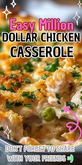 Easy Million Dollar Chicken Casserole Million Dollar Chicken Casserole, Million Dollar Chicken, Cheesy Chicken Casserole, Chicken Casserole Recipe, Yummy Casserole Recipes, Chicken Casserole Easy, Creamed Potatoes, Potluck Dishes, Yummy Casseroles