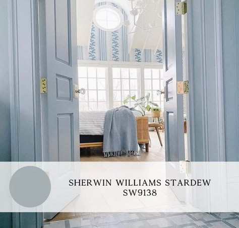 Niebla Azul Sherwin Williams Bedroom, Cottage Vibes, Light Blue Paints, Cabinet Paint Colors, Sherwin Williams Colors, Blue Paint Colors, Blue Bathroom, Bedroom Paint, Blue Bedroom