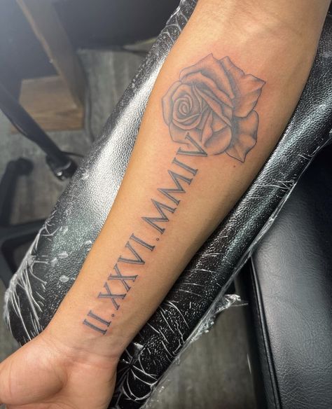 Tattoo Ideas Forearm Women Meaningful, Forearm Tattoo Women Meaningful, Roman Numeral Tattoo Men, Inner Forearm Tattoo Men, Roman Numeral Tattoo Arm, Turkey Tattoo, Jordan Tattoo, Arm Tattoos For Guys Forearm, Loyalty Tattoo