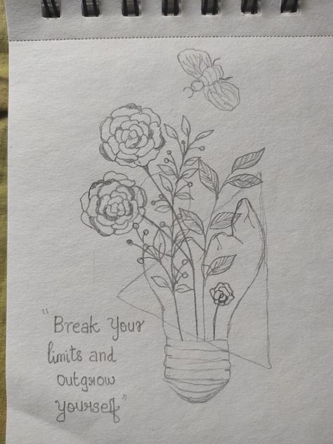 Sketch For School Magazine, Drawing Ideas For School Magazine, Scetches Notebook Easy Aesthetic, Drawing For School Magazine, Bulb Art, School Magazine, Friendship Flowers, Aesthetic Drawings, Pencil Drawings Of Flowers