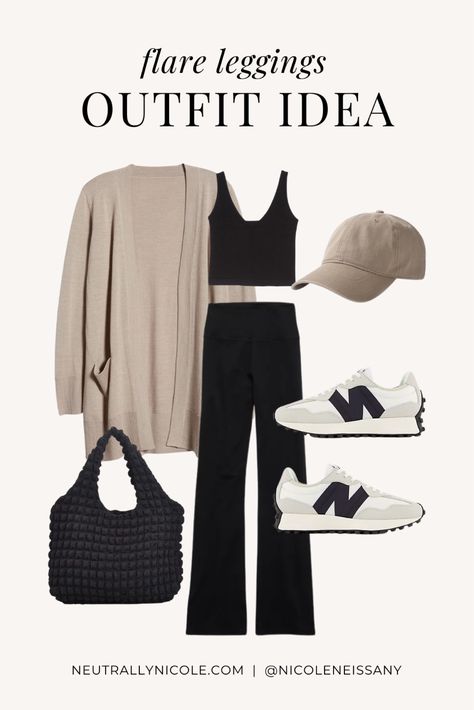 327 curated on LTK Elevated Airport Outfits, Active Date Outfit, Athleisure 2024, Elevated Athleisure Outfits, Flare Leggings Outfit Summer, Flared Leggings Outfit Summer, Upgrade Lifestyle, Legging Outfits Summer, Black Flared Leggings Outfit