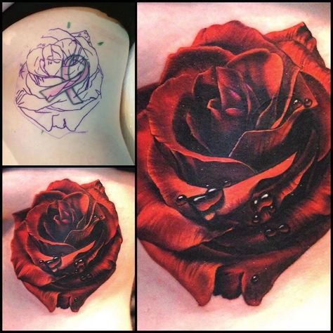 Such a good cover up Rose Tattoo Cover Up, 16 Tattoo, Rose Tattoos For Women, Flower Wrist Tattoos, Red Rose Tattoo, Tattoo Henna, Up Tattoo, Tattoo Cover Up, Geniale Tattoos