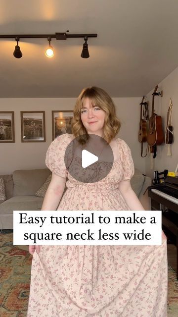 Shop Dahl on Instagram: "Square necks are everywhere because they are so stunning 😍 if you have a dress that’s a little too wide, here is an easy fix! Let me know if you have any questions! • • • • • #sewingtutorial #wideneck #squareneck #alteration #sewingalteration #alterations #alteration #sewingtutorial #easytutorial #lds #modestclothing #modestdresses #modestdress #momhack #prettydresses #prettydress #prettyclothes #floraldress #romeoandjuliet #femininestyle #cottondress #naturalfibers #cottagecorestyle #milkmaid #milkmaiddress #cottagecoreclothing #cottagecoreoutfit #cottagecorefashion #cottageaesthetic #cottagecore #homemaker #homemakers Feminine style, feminine fashion, modest alterations, modest dress, easy sewing tutorial, modest tutorial, floral dress, cotton dress, natural Modest Milkmaid Dress, How To Make A Dress Modest, How To Cover Deep Neck Dress, Dress Alterations Diy, Milkmaid Dress Outfit, Styling A Dress, Milk Maid Dress, Mormon Dress, Deep Neck Dress