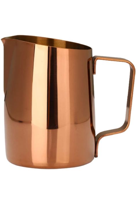 Frothing Pitchers, Art Of Coffee, Copper Cup, Round Bar Table, Copper Cups, Milk Pot, Future Kitchen, Milk Foam, Round Bar