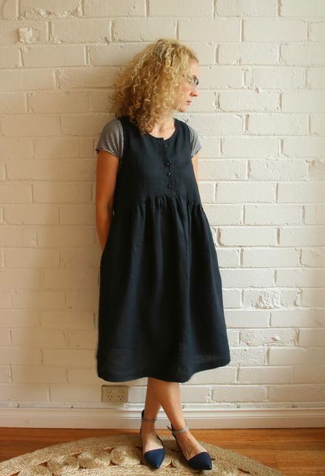 Pinafore Dress Pattern, Lisa Dress, Linen Dress Pattern, Dress Making Patterns, High Waist Dress, Online Fabric, Pinafore Dress, Dress Sewing Pattern, Gathered Skirt