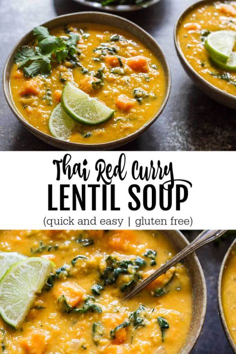 Vegan Red Thai Curry Soup, Curried Red Lentil Soup, Thai Red Lentil Soup, Thai Lentil Curry, Thai Lentil Soup, Red Lentil Chicken Soup, Red Lentil Recipes Soup, Red Thai Curry Soup, Red Curry Lentil Soup