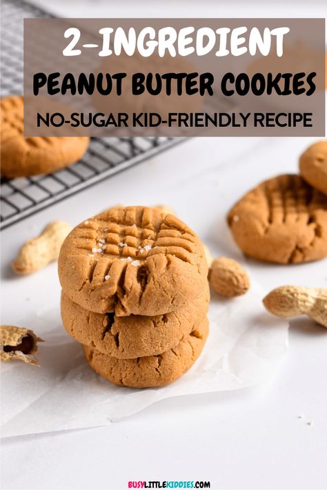 These easy 2-Ingredients Peanut Butter Cookies have no sugar needed! A good-for-you cookie recipe that everyone loves. Low Sugar Cookies For Kids, Easy Oatmeal Cookies 2 Ingredients, Two Ingredient Cookies, Low Calorie Peanut Butter, Sugar Free Peanut Butter Cookies, Peanut Butter No Bake Cookies, 2 Ingredient Cookies, Peanut Butter Banana Cookies, Healthy Peanut Butter Cookies