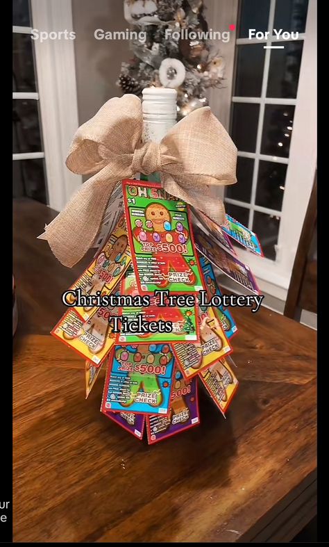 Lottery Ticket Christmas Gift, Lottery Ticket Tree, Lottery Ticket Bouquet, Wine Bottle Christmas Tree, Lottery Ticket Gift, Best White Elephant Gifts, Scratch Off Tickets, Lottery Ticket, Diy Xmas Gifts