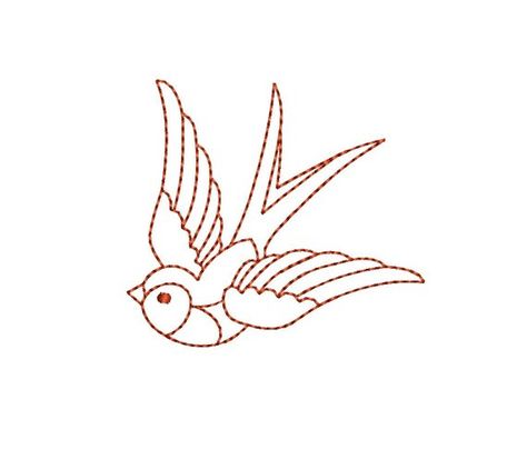 Swallow - Redwork Machine Embroidery Design. Tattoo linework embroidery files. 3 sizes. Instant down Tattoo Embroidery Designs, Traditional Tattoo Linework, Tattoo Sweater, Redwork Machine Embroidery Designs, Redwork Embroidery Designs, Line Drawing Tattoos, Tattoo Linework, Primitive Embroidery, Machine Embroidery Redwork