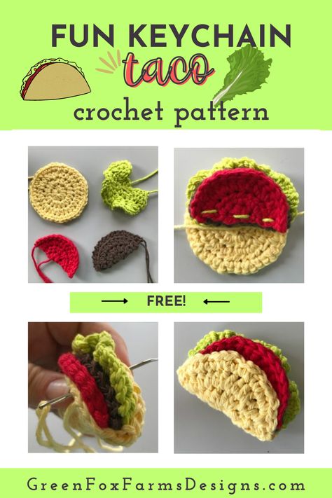 Fun crochet key chain TACO: Free Amigurumi Pattern Taco Amigurumi Free Pattern, Crochet Pop Tart Keychain, Emotional Support Taco Crochet, Crochet Taco Keychain Pattern Free, Crochet Burrito Free Pattern, Crochet Poptart Keychain Pattern, Taco Crochet Free Pattern, Crochet Taco Pattern Free, Crochet Taco Pattern