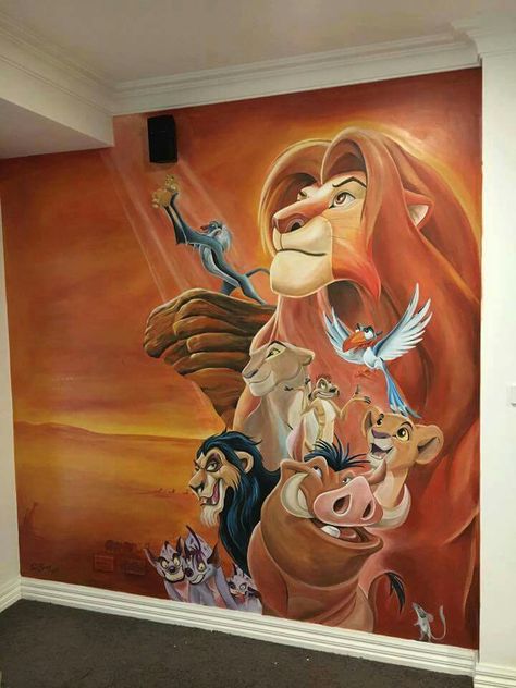 Lion King Lion King Mural, Lion King Bedroom, Lion King Painting, Lion King Tree, Lion King Room, Wall Painting Mural, Disney Themed Bedrooms, Disney Mural, Lion King Nursery