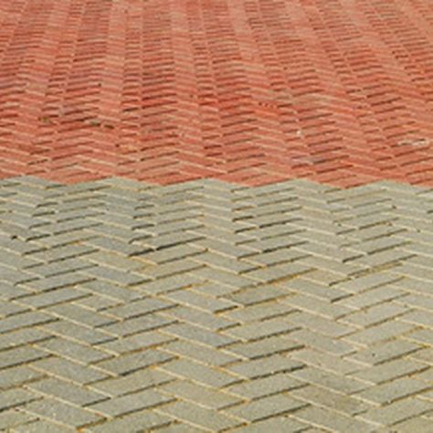 Stain can be applied to brick pavers to enhance or change their color. Pavers On Concrete, Red Brick Pavers, Rubber Pavers, Stained Brick, Brick Sidewalk, Patio Blocks, Brick Driveway, Painted Pavers, Brick Porch