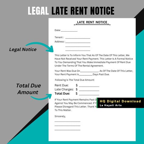 Late Rent Notice, Office Printables, Landlord Tenant, Pdf Book, Pdf Books, Property Management, 2 A, Being A Landlord, Custom Sizing