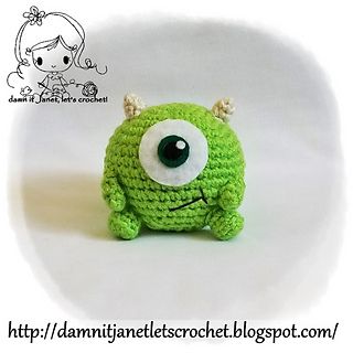 Musings of an Average Mom: Free Monsters Inc. Crochet patterns Monsters Inc Crochet, Disney Crochet Patterns, Crochet Monsters, Crochet Disney, Pola Amigurumi, Mike Wazowski, Monsters Inc, Crochet Hook Sizes, Crochet Gifts