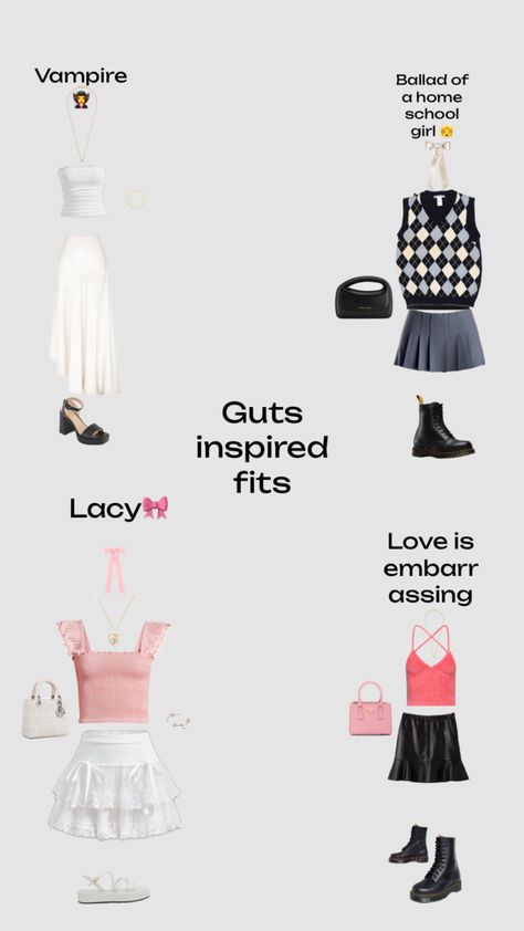 #guts #gutsoliviarodrigo #sour #music #vampire guts inspired fits🎀 Guts Inspired Outfit, Guts Your Outfit, Guts Outfit Ideas, Olivia Rodrigo Outfits Guts Ideas, Guts Concert Outfit Ideas, Olivia Rodrigo Guts Inspired Outfits, Olivia Rodrigo Concert Outfit Ideas Guts, Guts Tour Outfits Lacy, Guts World Tour Outfits