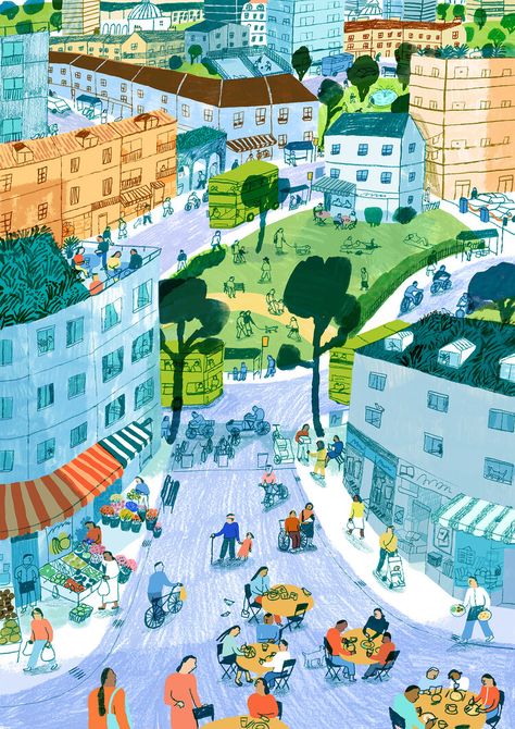 Building Illustration, 강아지 그림, Book Illustration Art, City Illustration, Travel Illustration, Illustrated Map, City Street, Urban Sketching, Editorial Illustration