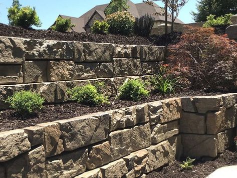 Wall Block Ideas, Large Retaining Wall Blocks, Retaining Walls Ideas, Large Retaining Wall, Concrete Retaining Wall, Wood Retaining Wall, Retaining Wall Block, Large Walls, Retaining Wall Blocks