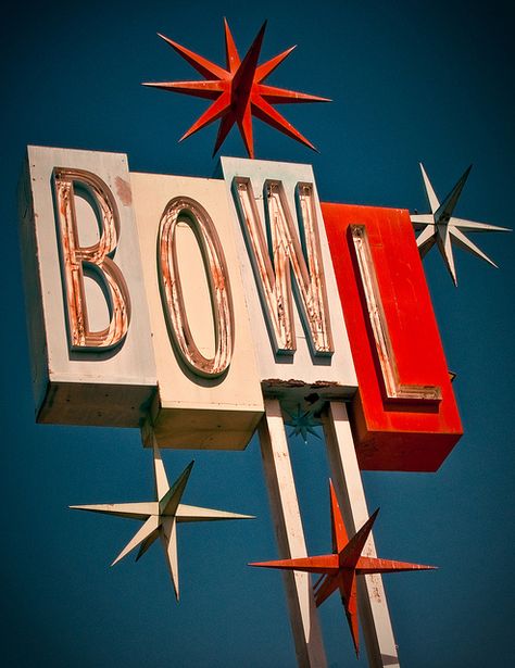 Premiere Lanes Bowl sign, Santa Fe Springs, CA Retro Signage, Googie Architecture, Vintage Neon Signs, Bowling Alley, Retro Sign, Roadside Attractions, Old Signs, Corporate Design, A Sign