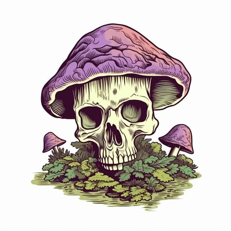 Evil Mushroom Drawing, Skull Mushroom Drawing, Mushroom Monster Art, Zombie Art Character Design, Trippy Mushroom Drawing, Mushroom Art Drawing, Angry Mushroom, Graveyard Garden, Halloween Mushrooms