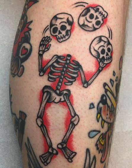 Traditional Tattoo Inspiration, Skeleton Tattoo, Traditional Style Tattoo, Funky Tattoos, Traditional Tattoo Sleeve, Skeleton Tattoos, Old School Tattoo Designs, American Tattoos, Traditional Tattoo Design