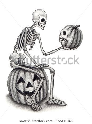 Halloween skull pumpkin . Hand drawing on paper. - stock photo Drawing Ideas Halloween, Pumpkin Tattoo, Dead Hand, Surreal Tattoo, Skull Sleeve Tattoos, Skull Sleeve, Pumpkin Drawing, Skull Day Of The Dead, Pumpkin Illustration