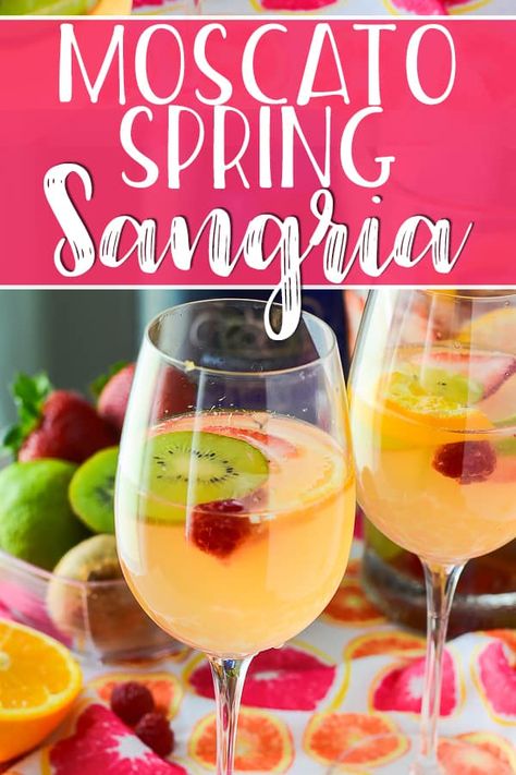 Spring Moscato Sangria • The Crumby Kitchen Moscato Sangria Recipes, Cocktails Spring, Mushroom Recipes Low Carb, Veggie Medley, Spring Drinks, Moscato Sangria, Strawberry Banana Milkshake, Sangria Drink, Sangria Bar