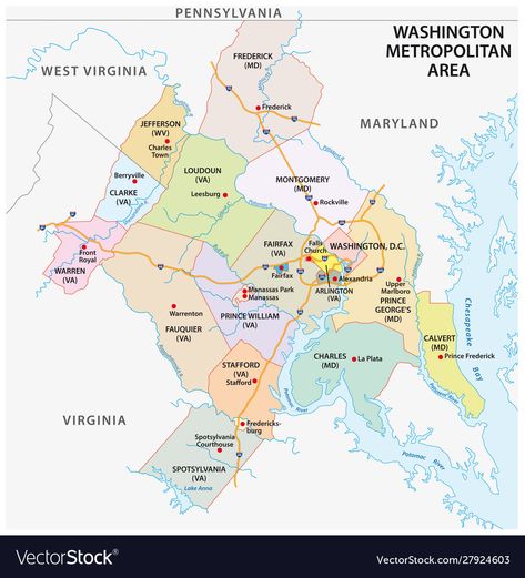 Map Of Washington Dc, Dc Map, Washington Dc Map, Virginia Map, Washington Map, Potomac River, Vector Map, Map Vector, West Virginia