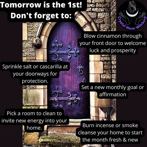 First Of The Month, House Cleansing, Witchy Tips, Witch Rituals, Purple Door, Wiccan Magic, Witch Spirituality, Magic Spell Book, Magical Home