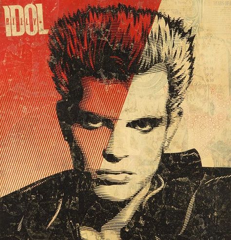 For Shepard Fairey, Banksy, and Retna fans alike, the graffiti art sale of the season is now on Artsy with @juliens_auctions! Bid on 30+ works by top names in the street art by clicking the link in our bio. // Image: detail, #ShepardFairey, 'Billy Idol', 2008 Shepard Fairey Art, Cool Poster Designs, Shepard Fairey Obey, Hope Poster, Billy Idol, Shepard Fairey, Rock Posters, Street Artists, Concert Posters