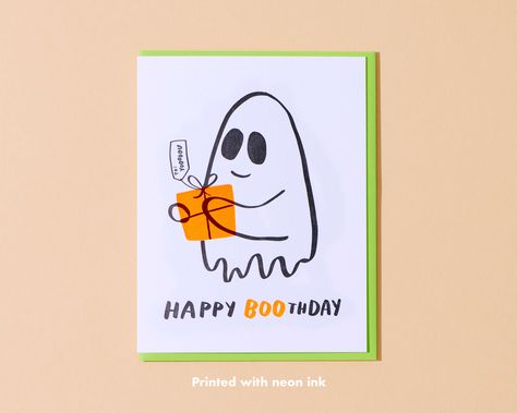 Happy Boo-thday Ghost Birthday Card-Greeting Cards-And Here We Are Halloween Birthday Cards For Adults, October Birthday Cards Diy, Halloween Birthday Cards Diy, Spooky Birthday Cards, Halloween Birthday Cards Handmade, Fall Birthday Cards Handmade, Halloween Cards Handmade Ideas, Halloween Birthday Cards, Homemade Halloween Cards