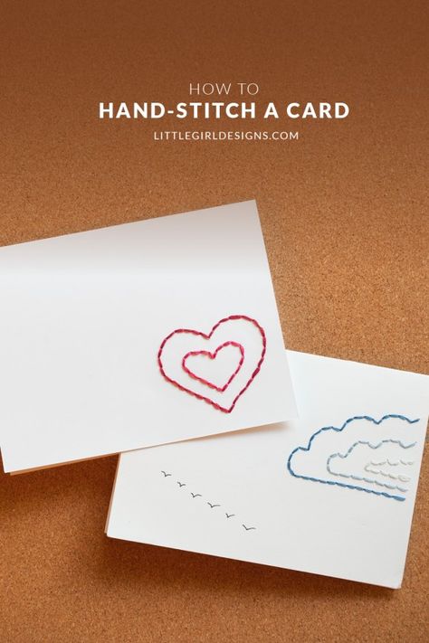 How to Hand-stitch a Card Draw Outline, Outline Embroidery, Stitched Cards, Stitch Cards, Hand Stitch, Pen Pal, Paper Embroidery, Stationery Store, Sewing Tips