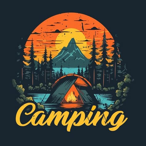 Vintage Tshirt Design, Tenda Camping, Design Camp, Adventure Design, Tshirt Printing Design, Art Gallery Wallpaper, Graphic Tshirt Design, Cool Wallpapers Art, Camping Ideas