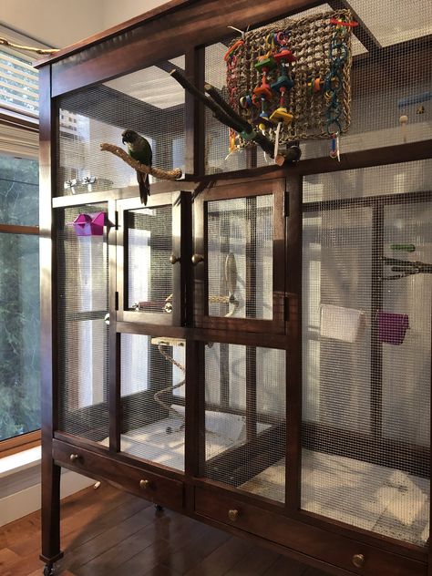 Custom bird cage Custom Bird Cage, Bird Enclosure, Indoor Rabbit Cage, Bird Room, Cockatiel Cage, Bird Ideas, Indoor Rabbit, Bird Aviary, Rabbit Cage