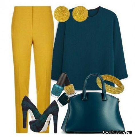 Different shoes | Fashion outfits, Chic outfits, Womens fashion Mode Ab 50, Colour Combinations Fashion, Color Combos Outfit, Color Blocking Outfits, Color Combinations For Clothes, Deep Autumn, Yellow Pants, Outfits Chic, Stylish Work Outfits