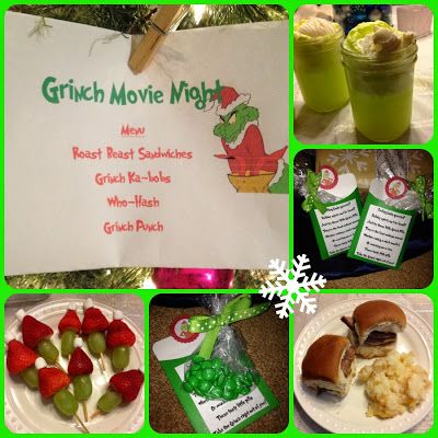 Grinch Who Stole Christmas movie night ideas Grinch Dinner, Themed Movie Night, Movie Night Dinner, Movie Night Food, The Grinch Movie, Grinch Christmas Party, Disney Dinner, Whoville Christmas, Christmas Movie Night