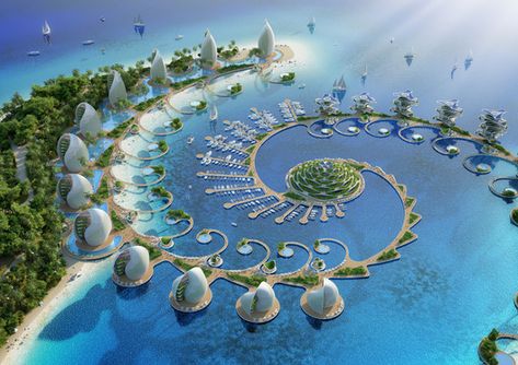 Futuristic Island, Vincent Callebaut, Floating Island, Sustainable Technology, Resort Design, Green Architecture, Unique Architecture, Futuristic City, Future City