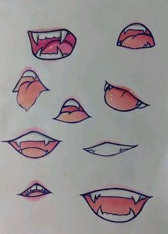 Mouths Drawing Cartoon, Vampire Mouth Drawing Reference, Scared Mouth Drawing Reference, How To Draw Lips With Teeth, Oc Mouth Ideas, Cocky Smile Drawing Reference, Mouth Art Styles, Female Smile Drawing Reference, Female Mouth Drawing Reference