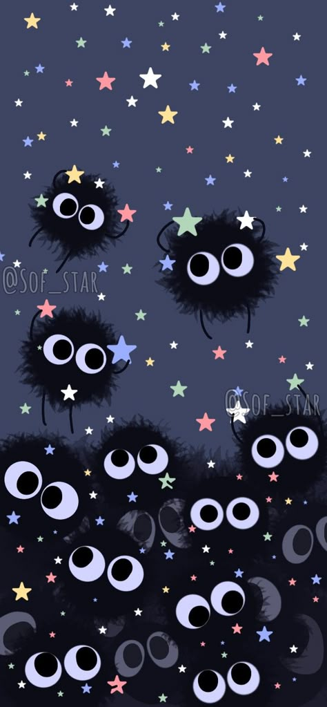 Studio Ghibli Christmas Wallpaper, Soot Sprite Wallpaper, Soot Gremlins, Calcifer Wallpaper, Studio Ghibli Wallpaper, Ghibli Wallpaper, Pastel Color Wallpaper, Cat Phone Wallpaper, Soot Sprite