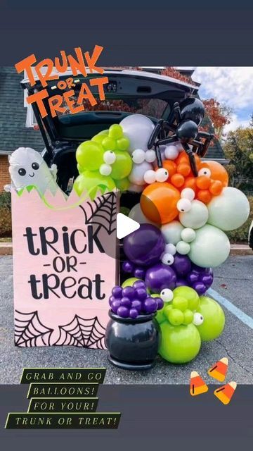 Trunk Or Treat Balloon Ideas, Trunk Or Treat Balloons, Balloon Trunk Or Treat, Halloween Balloons Decorations, Balloons Decorations, Halloween Balloons, Balloon Ideas, Treat Ideas, Trunk Or Treat