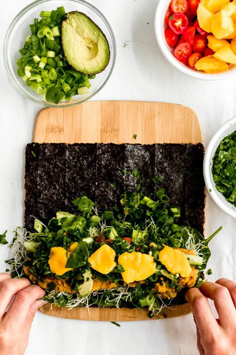 Smoky Red Lentil Rainbow Nori Roll With Pulses | Sprouting Zen Nori Taco, Nori Recipe, Sushi Homemade, Nori Wraps, Eel Sauce, Nori Rolls, Legumes Recipes, Yoga Food, Vegan Sushi