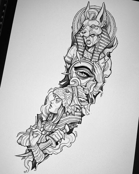 Egyptian Goddess Tattoo Sleeve, Nefertiti Tattoo Design, Egyptian Tattoo For Women, Egyptian Goddess Tattoo, Nefertiti Tattoo, Egyptian Eye Tattoos, Egyptian Tattoo Sleeve, Full Sleeve Tattoo Design, Egypt Tattoo